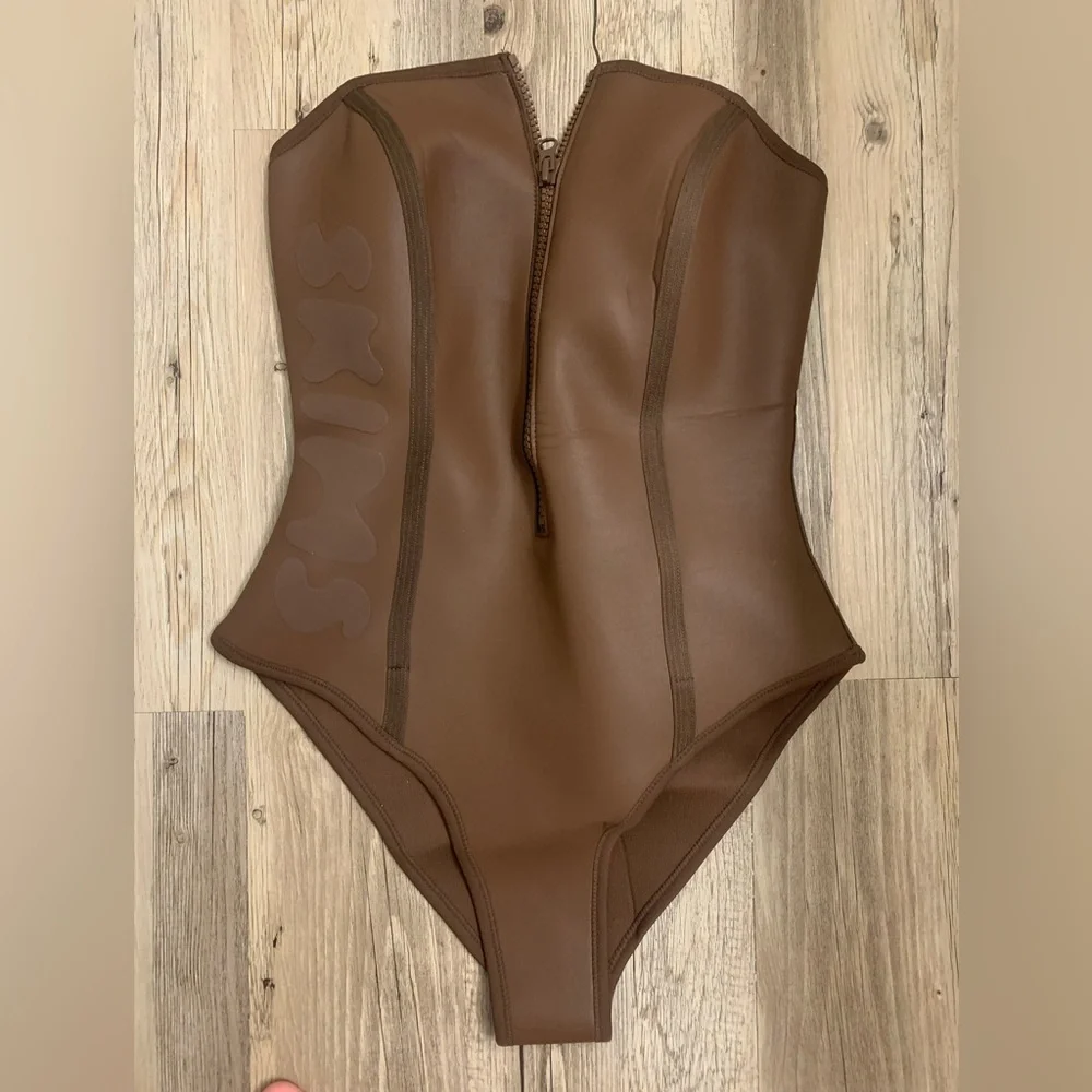 SKIMS Strapless Chocolate Brown One-Piece Swimsuit